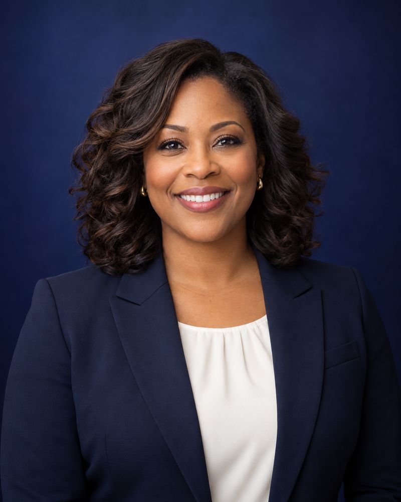 Dana Whitfield, smiling, in a navy blazer